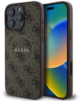 Guess PU Leather 4G Colored Ring MagSafe Zadní Kryt pro iPhone 16 Pro Brown