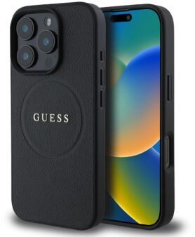 Guess PU Grained Classic Logo MagSafe Zadní Kryt pro iPhone 16 Pro Black