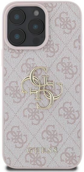 Guess PU 4G Metal Logo Zadní Kryt pro iPhone 16 Pro Max Pink