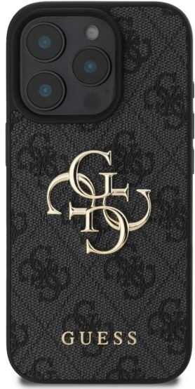 Guess PU 4G Metal Logo Zadní Kryt pro iPhone 16 Pro Max Grey