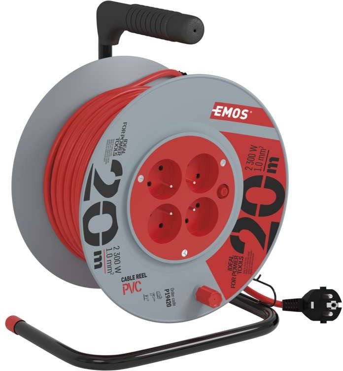EMOS PVC prodlužovací kabel na bubnu – 4 zásuvky, 20m, 1mm2