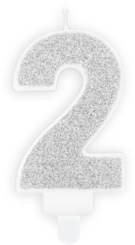 Svíčka narozeninová, 7cm, číslice "2", stříbrná