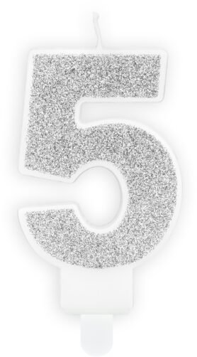 Svíčka narozeninová, 7cm, číslice "5", stříbrná