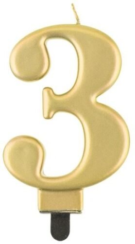 Narozeninová svíčka na dort - 3 - metalická zlatá - 8 cm