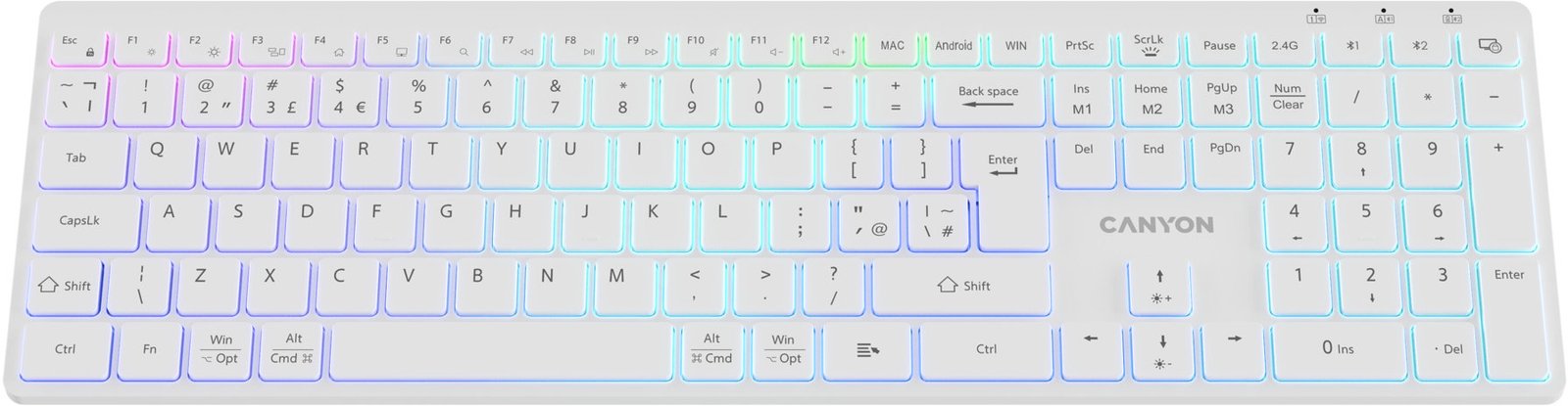 CANYON HKB-W11 EN/CS RGB Dual Mode Wireless White- CZ