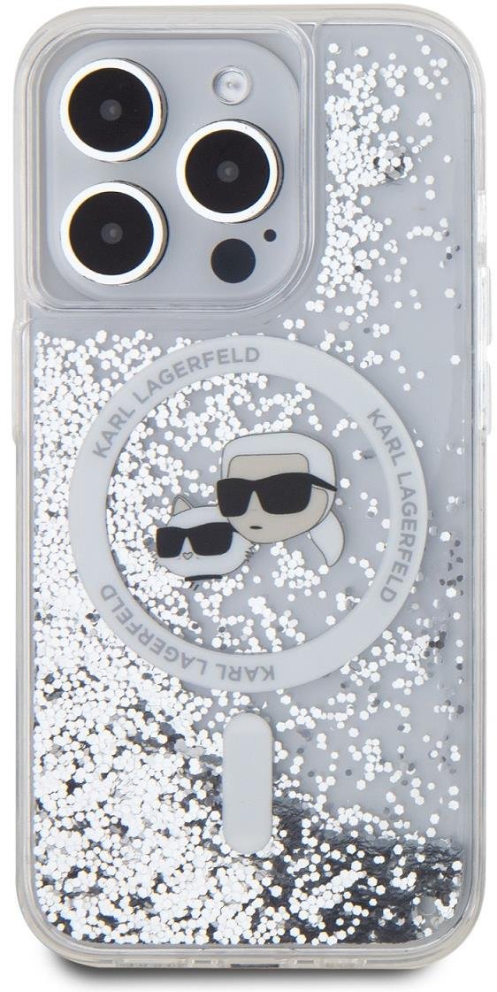 Karl Lagerfeld Liquid Glitter Karl and Choupette Heads MagSafe Zadní Kryt pro iPhone 15 Pro Max Tran