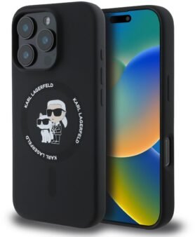 Karl Lagerfeld Liquid Silicone Karl and Choupette MagSafe Zadní Kryt pro iPhone 16 Pro Max Black