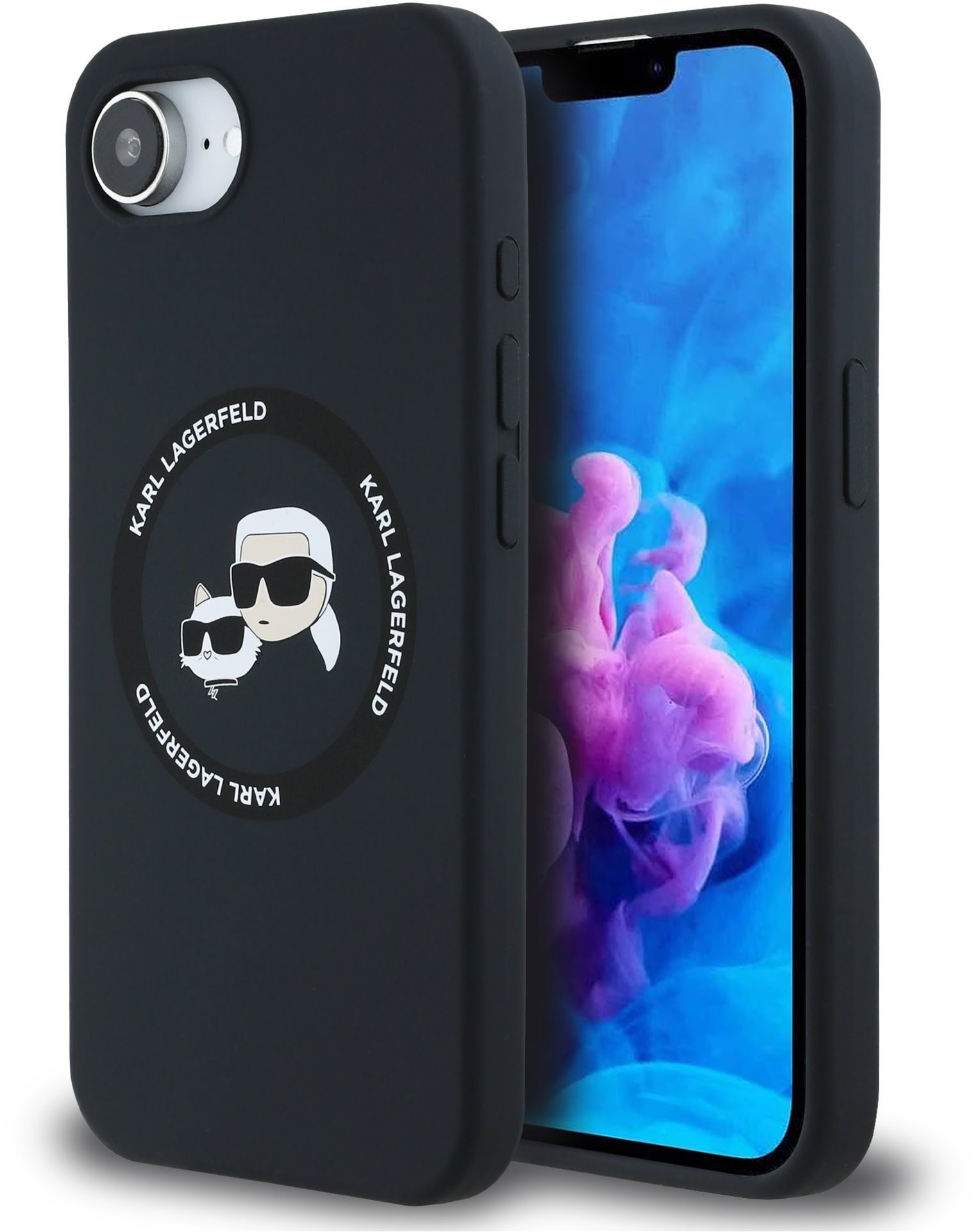 Karl Lagerfeld Liquid Silicone K&CH Heads MagSafe Zadní Kryt pro iPhone 16e/17e Black