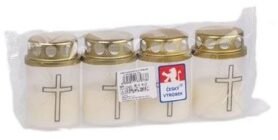 Krab Hřbitovní svíčka s víčkem, 45 g, 14 h, transparentní s křížkem, 4 ks