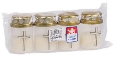 Krab Hřbitovní svíčka s víčkem, 45 g, 14 h, transparentní s křížkem, 4 ks