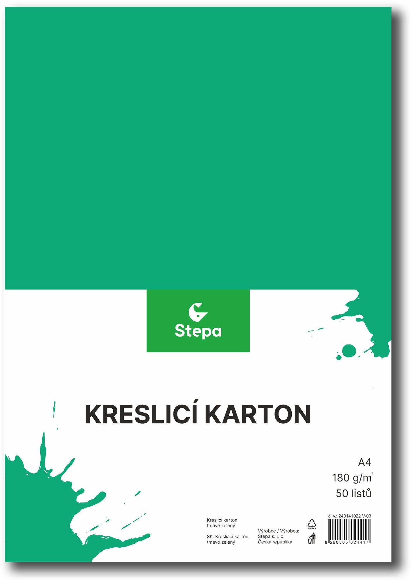 STEPA kreslicí karton A4, 50 listů, 180g/m2, tmavě zelený