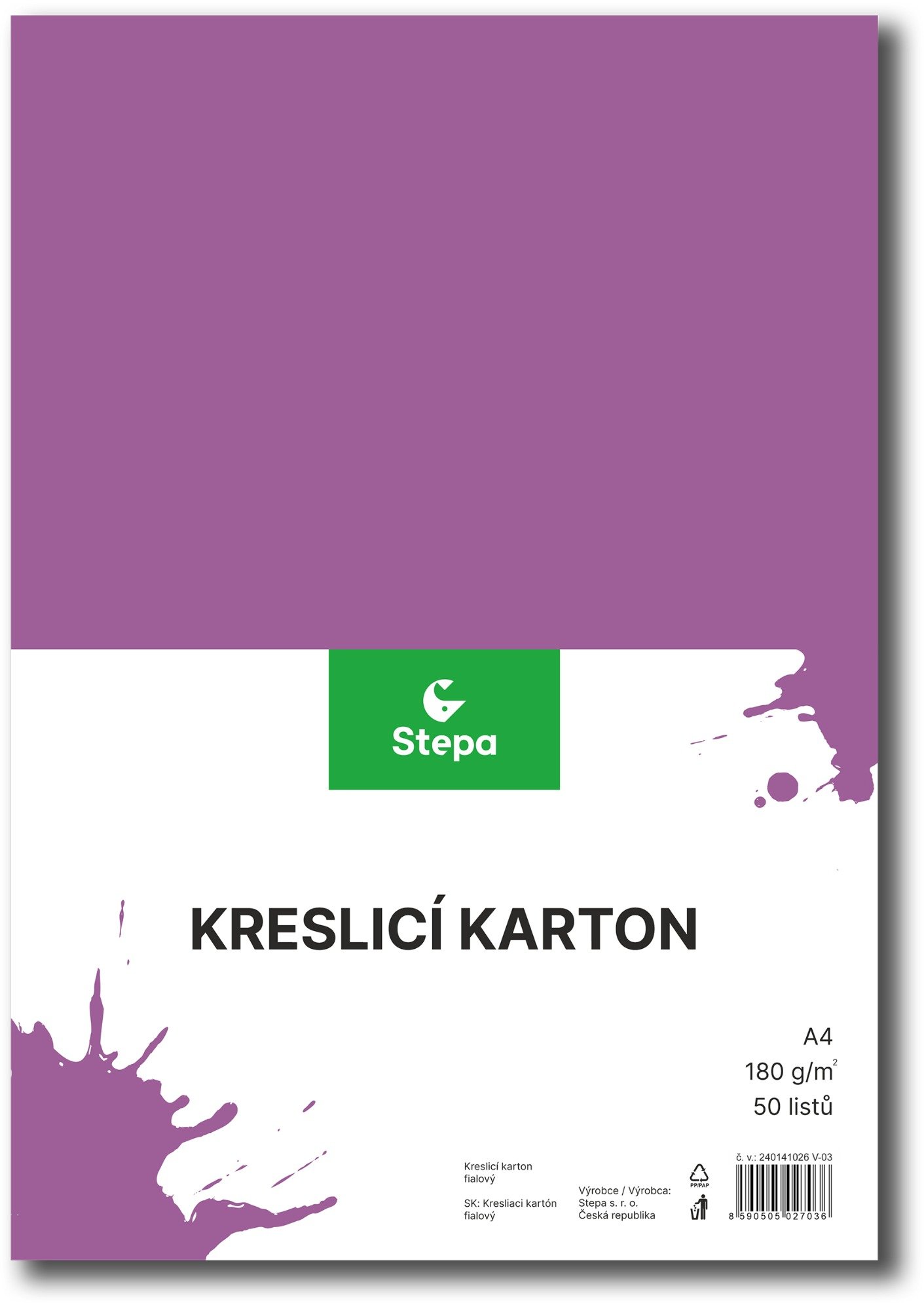 STEPA kreslicí karton A4, 50 listů, 180g/m2, fialový