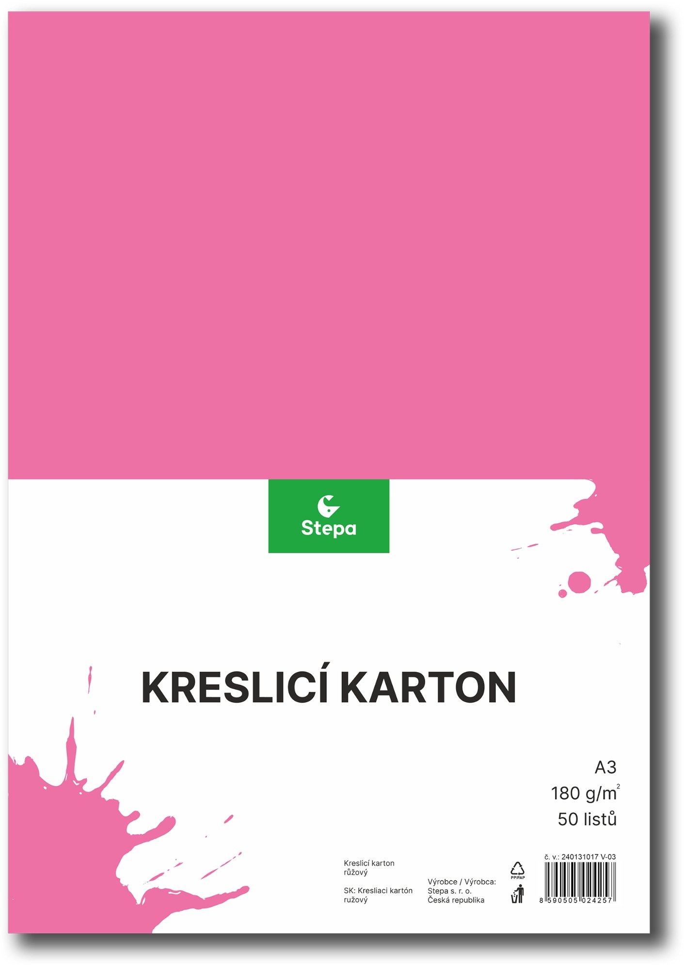STEPA kreslicí karton A3, 50 listů, 180g/m2, růžový