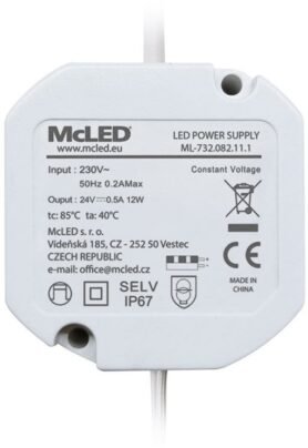 McLED Napájecí zdroj 12 W, DC24 V/0,5 A, IP67, do elektroinstalační krabice