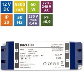 McLED Napájecí zdroj 60W, DC12V/5A, IP20, plastové provedení se svorkovnicí