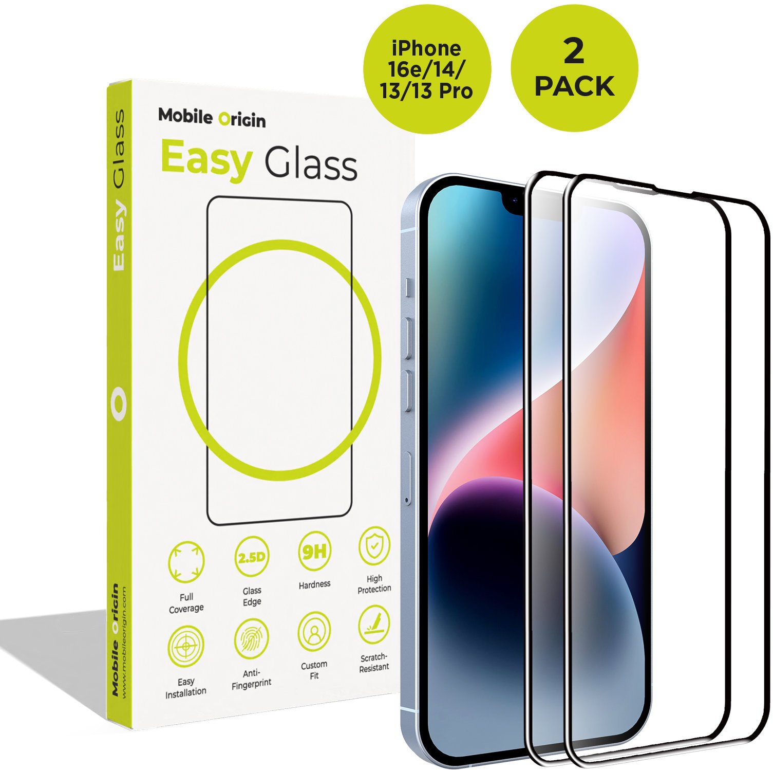 Mobile Origin EasyGlass iPhone 17e/16e/14/13/13 Pro 2 pack