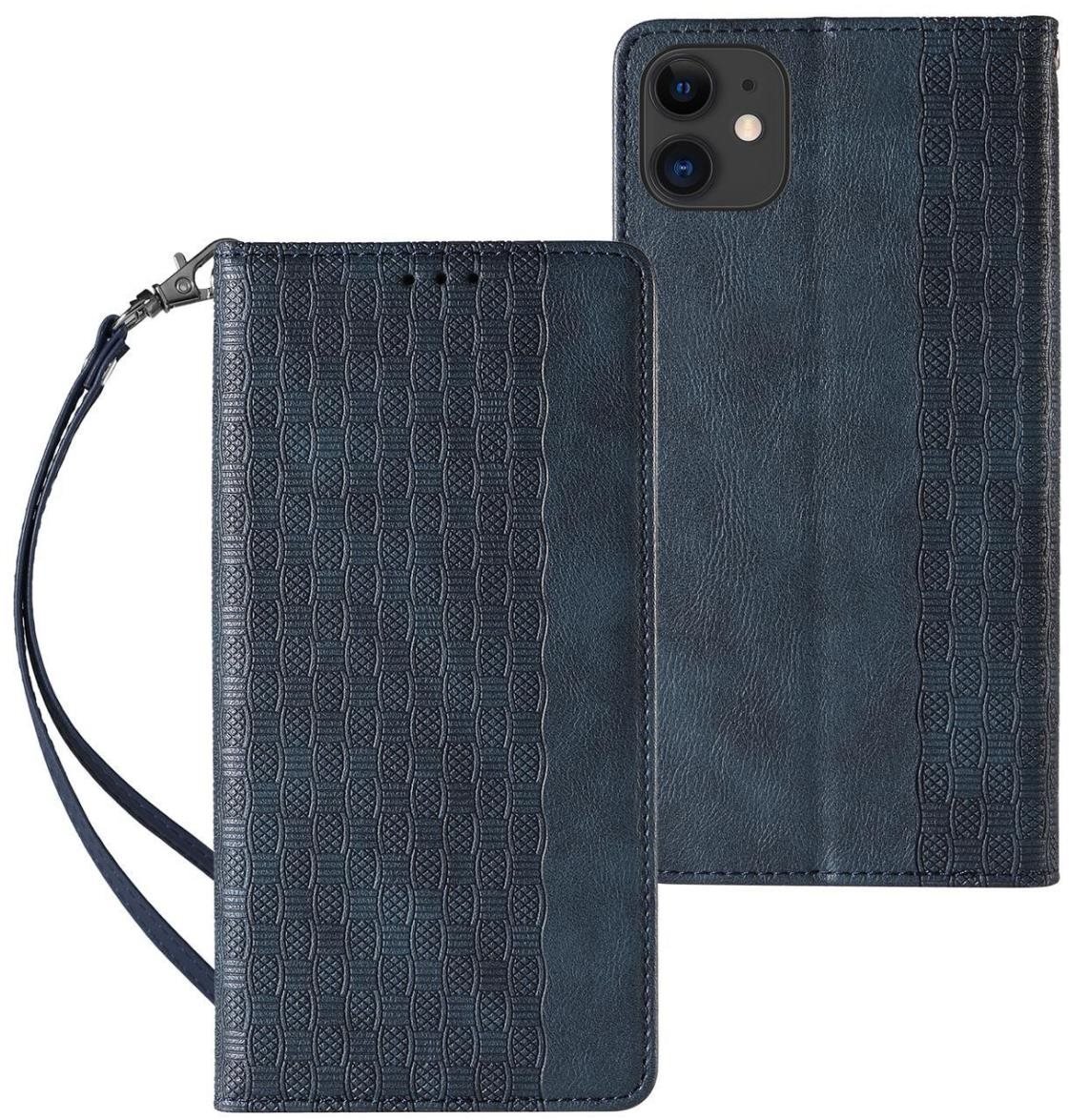 Magnet Strap knížkové kožené pouzdro na iPhone 12, modré