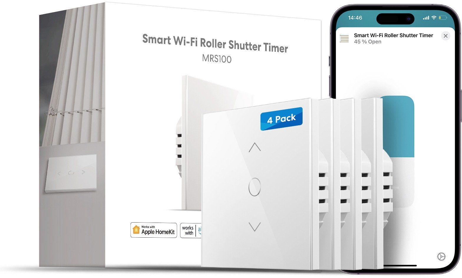 Meross Smart Wi-Fi Roller Shutter Timer Neutral Wire Required (4 pack)