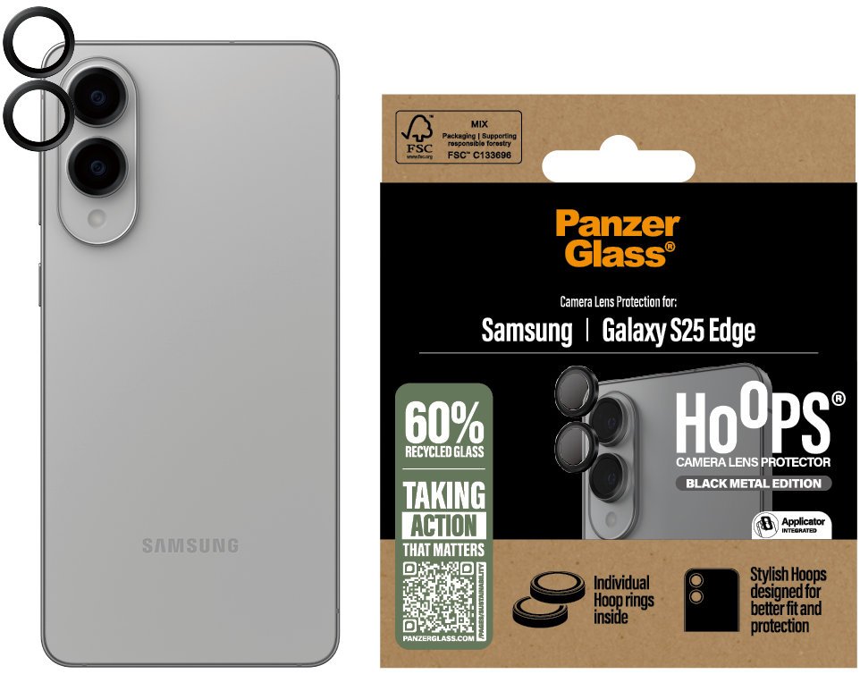 PanzerGlass Hoops Samsung Galaxy S25 Edge černé ochranné kroužky pro čočky fotoaparátu