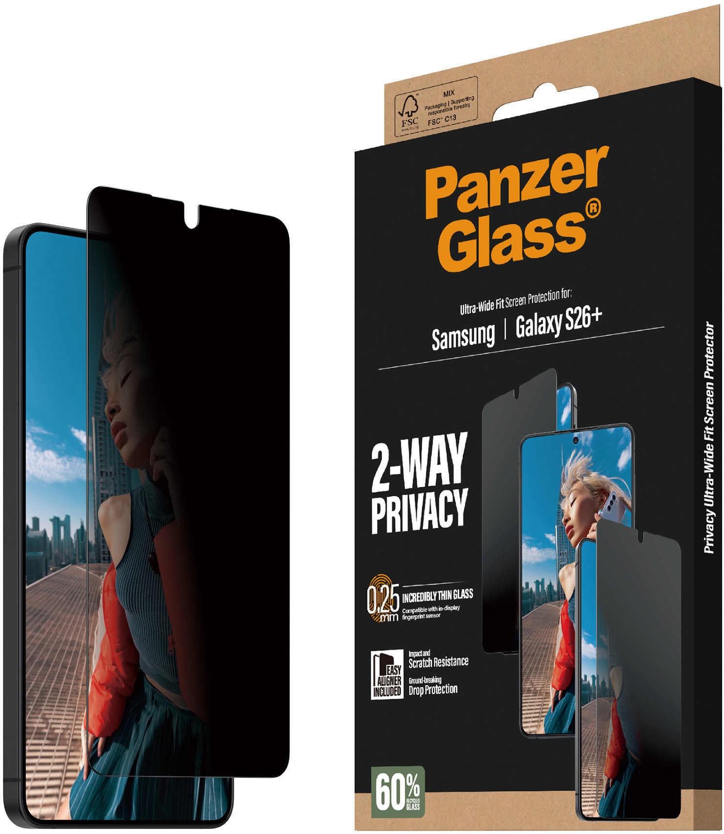 PanzerGlass Privacy Samsung Galaxy S26+ s instalačním rámečkem