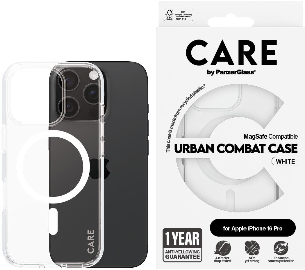 PanzerGlass CARE kryt Apple iPhone 16 Pro MagSafe Combat čirý/bílý + záruka proti žloutnutí