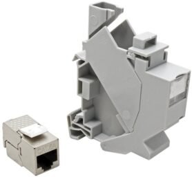 ROLINE Držák pro 1 × keystone na DIN lištu s keystone konektorem RJ45 kat. 6a, plast, šedý