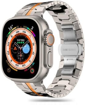 Tech-Protect Stainless Line pro Apple Watch 42/44/45/49mm, titanium / orange