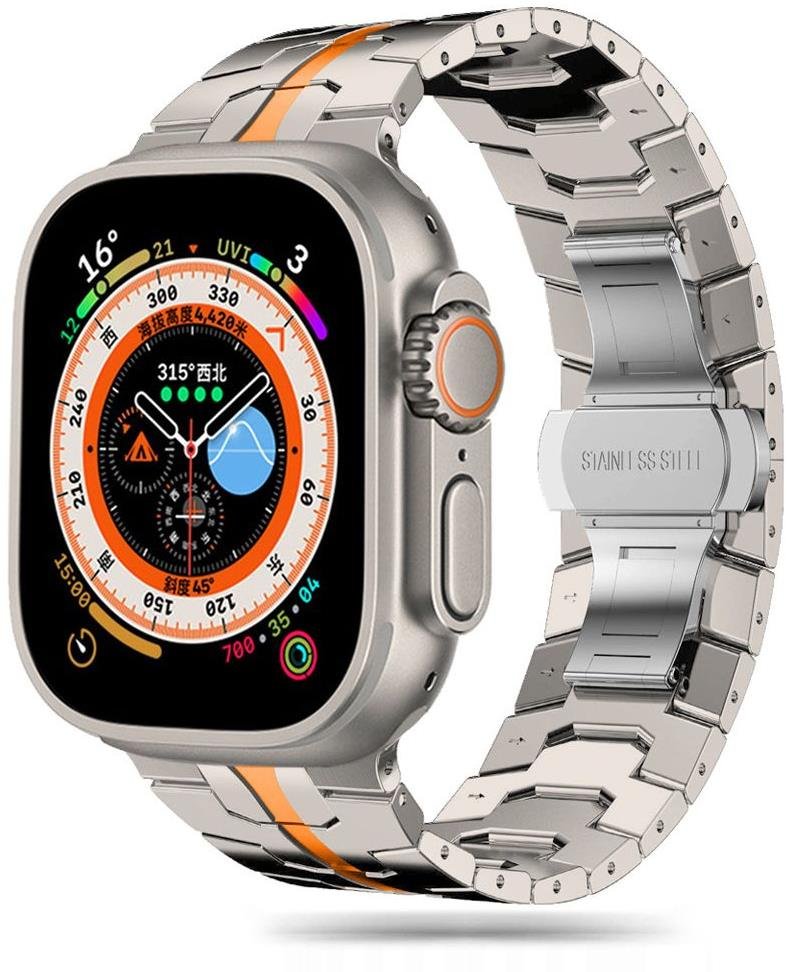 Tech-Protect Stainless Line pro Apple Watch 42/44/45/49mm, titanium / orange
