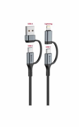 Swissten textilní datový kabel 4in1, 3A 1,5m černý