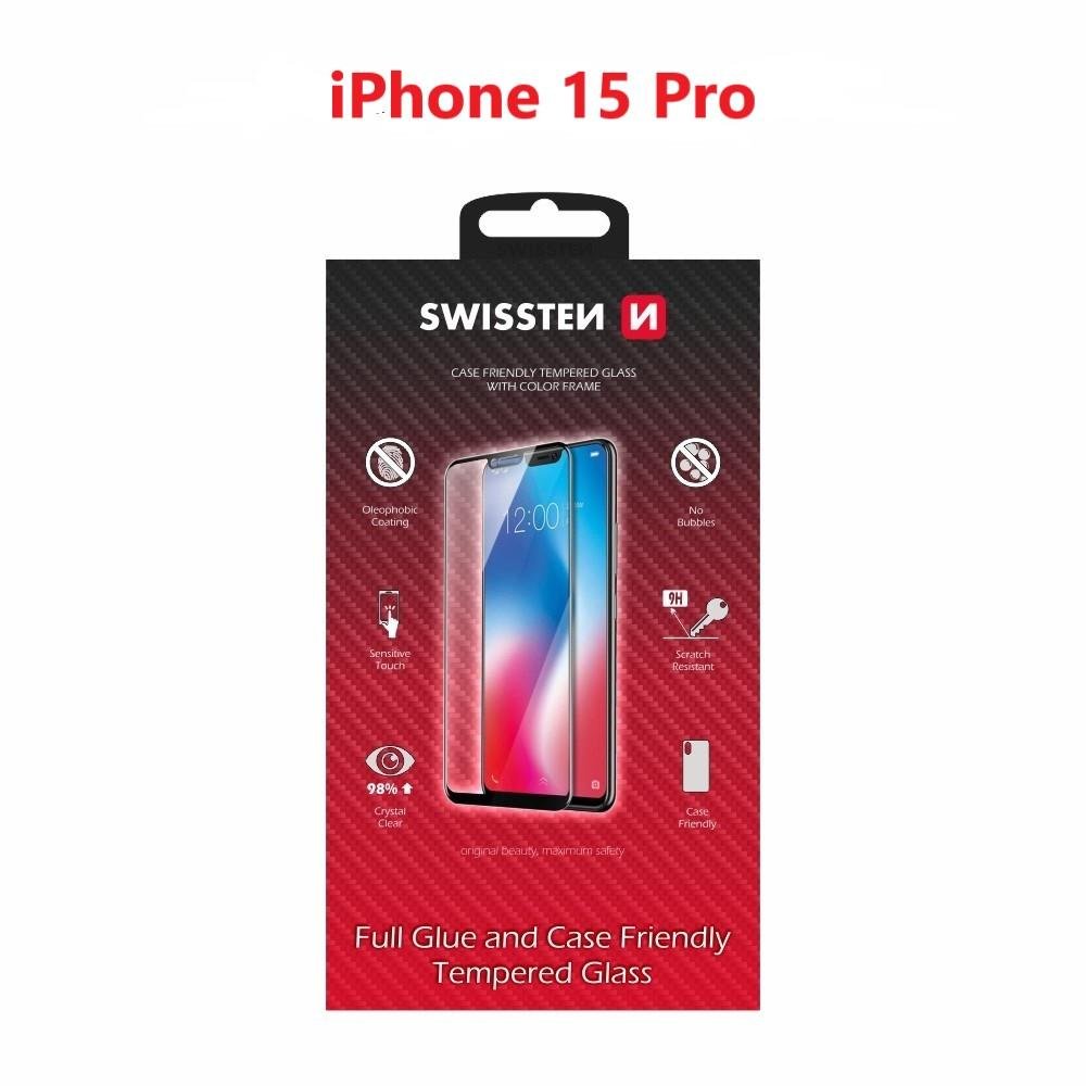 Swissten 3D Full Glue pro Apple iPhone 15 Pro černé