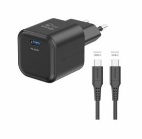 Swissten síťový adaptér GaN 1x USB-C 35W Power Delivery + datový kabel USB-C/USB-C 1.2m černý