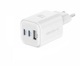 Swissten síťový adaptér GaN 2x USB-C 65W PD + 1x USB-A 18W QC bílý
