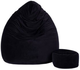 TopKing Sedací vak XXXXL + podnožník XL velur, černý