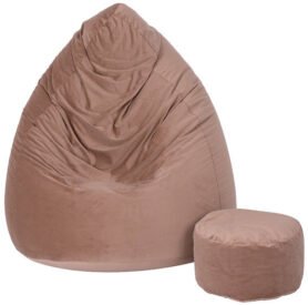TopKing Sedací vak XXXXL + podnožník XL velur, světle hnědý