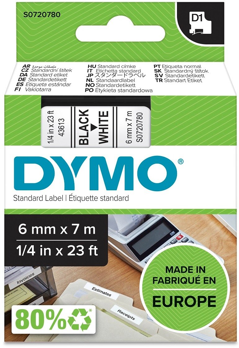 Dymo D1, S0720780, 6mm, bílá/černá