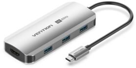Vention 5-in-1 USB-C to HDMI/USB 3.0 x3/PD Docking Station 0.15M Gray Aluminum Alloy Type