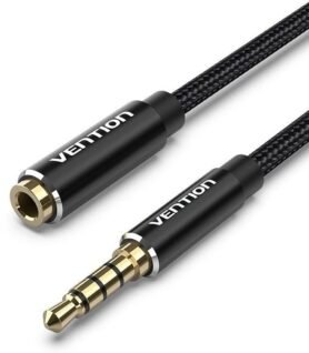 Vention Cotton Braided TRRS 3.5mm Male to 3.5mm Female Audio Extension Cable 10M Black Vention Alumi