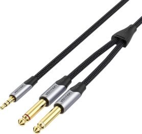 Vention Cotton Braided 3.5mm TRS Male to Dual 6.35mm Male Audio Cable 10M Gray Aluminum Alloy Type