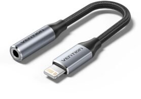 Vention Cotton Braided Lightning Male to 3.5MM Earphone JackAda pter 0.1M Gray Aluminum Alloy Type