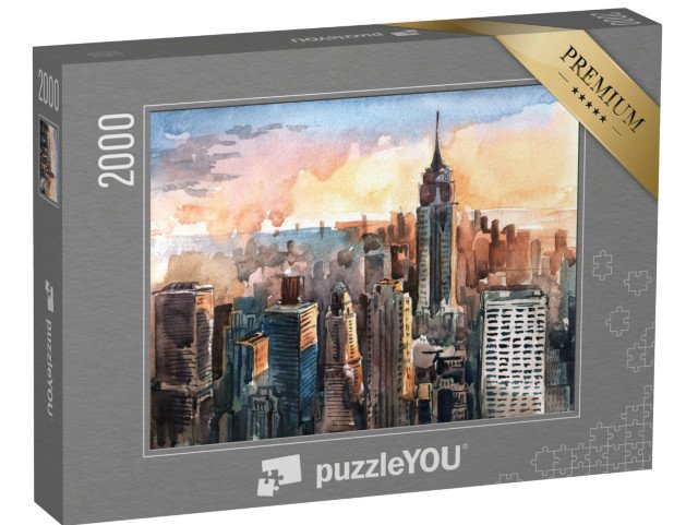 puzzle 2000 dílků „Akvarel Manhattanu, New York, USA“