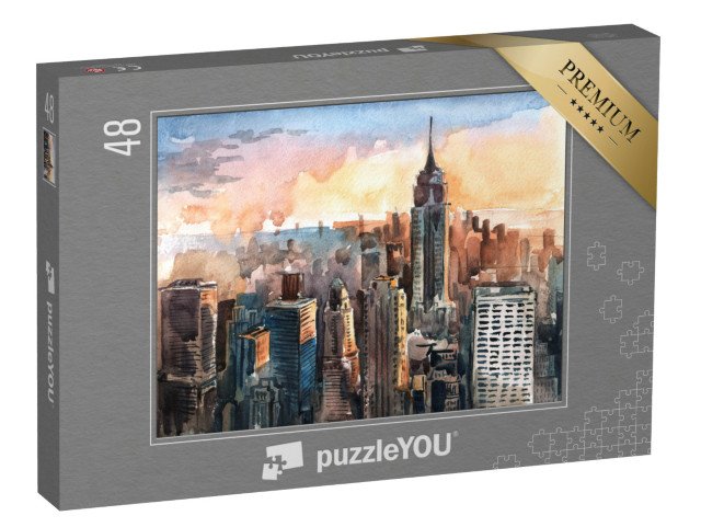 puzzle 48 dílků „Akvarel Manhattanu, New York, USA“