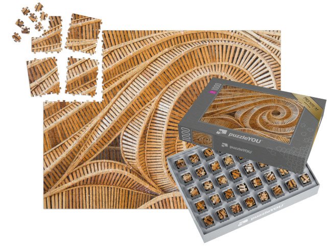 SMART SORTED® | Puzzle 1000 dílků „Bambusový povrch v přírodních barvách, vzor vlny“
