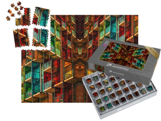 SMART SORTED® | Puzzle 1000 dílků „Barevná budova s mnoha balkony a okny“