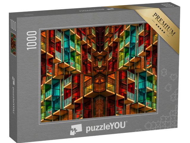 puzzle 1000 dílků „Barevná budova s mnoha balkony a okny“