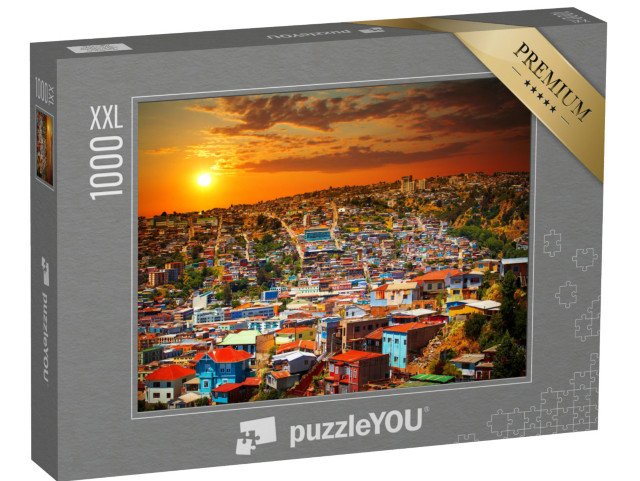 puzzle 1000 dílků XXL „Barevné budovy na kopcích města Valparaiso, Chile“