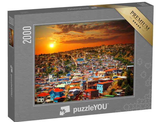 puzzle 2000 dílků „Barevné budovy na kopcích města Valparaiso, Chile“