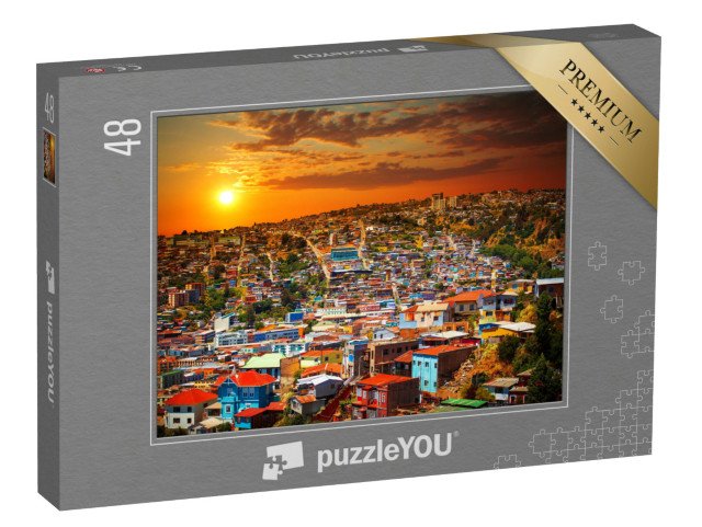 puzzle 48 dílků „Barevné budovy na kopcích města Valparaiso, Chile“
