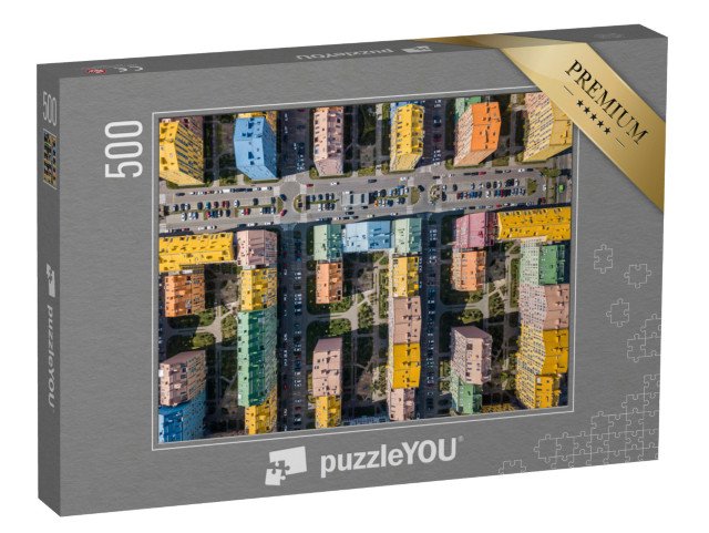 puzzle 500 dílků „Barevné domy ve čtvrti Comfort Town, Kyjev, Ukrajina“
