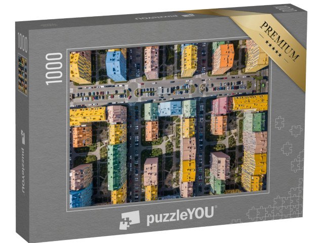 puzzle 1000 dílků „Barevné domy ve čtvrti Comfort Town, Kyjev, Ukrajina“