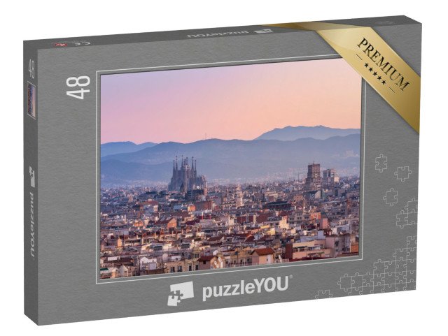 puzzle 48 dílků „Bazilika Sagrada Família při východu slunce, Barcelona, Španělsko“